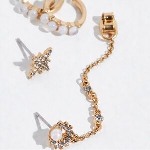 Free People Quinn 14K Gold Plated Stud Set in Gold Opal NWT Dainty Ethereal